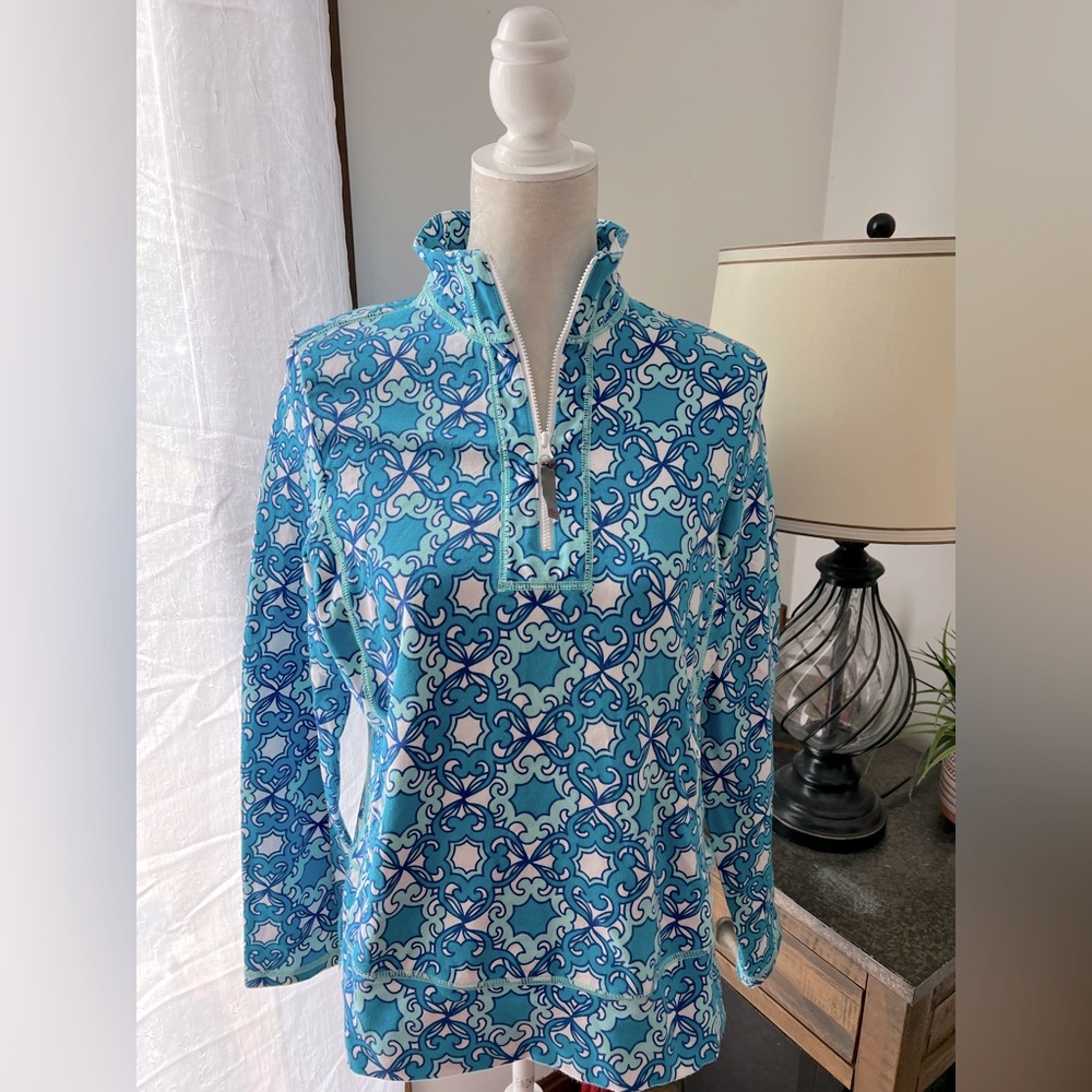 Talbots blue print half zip sweatshirt